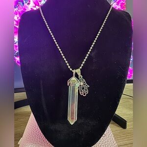 Iridescent Pendant Necklace with Hamsa Charm